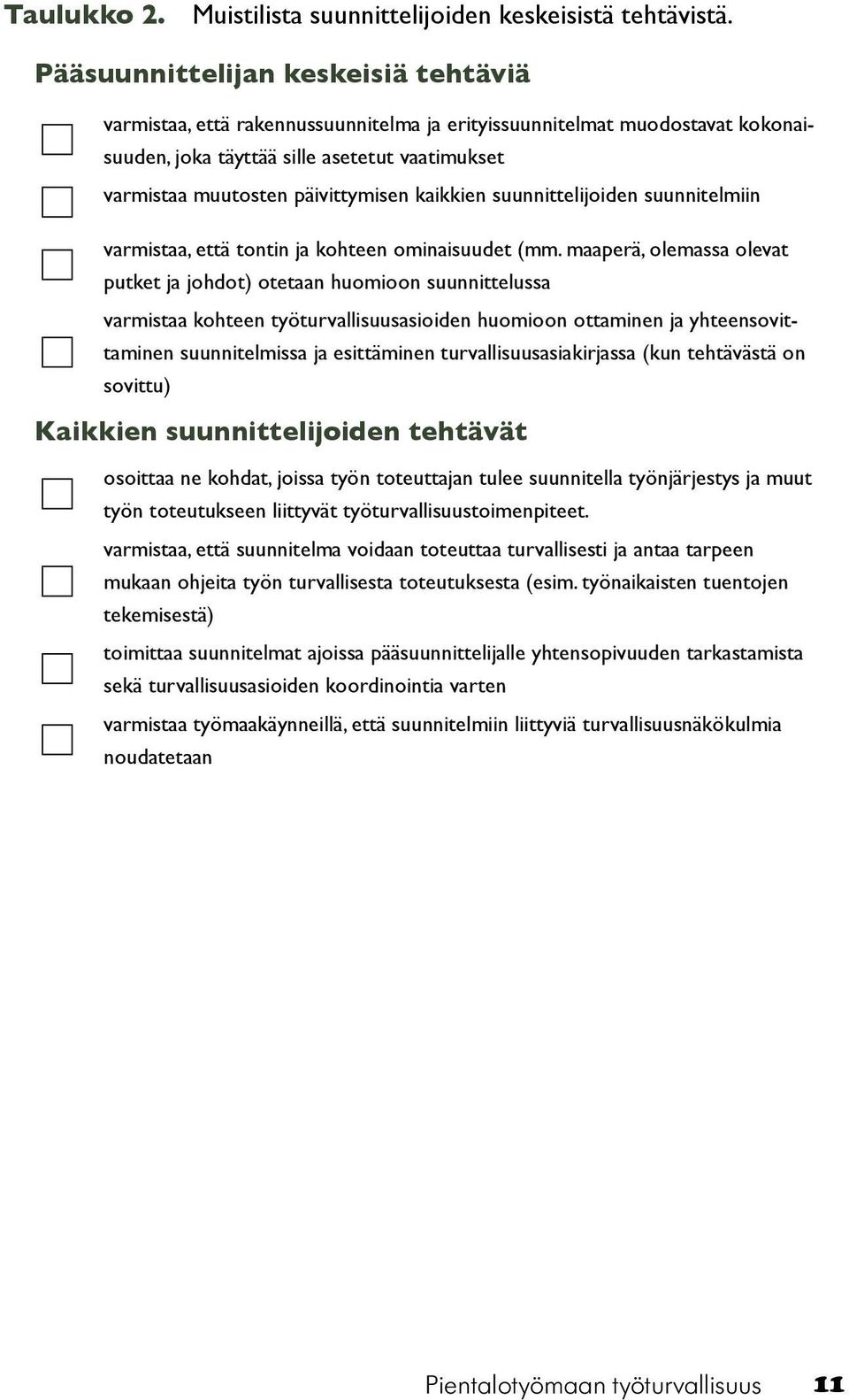 kaikkien suunnittelijoiden suunnitelmiin varmistaa, että tontin ja kohteen ominaisuudet (mm.