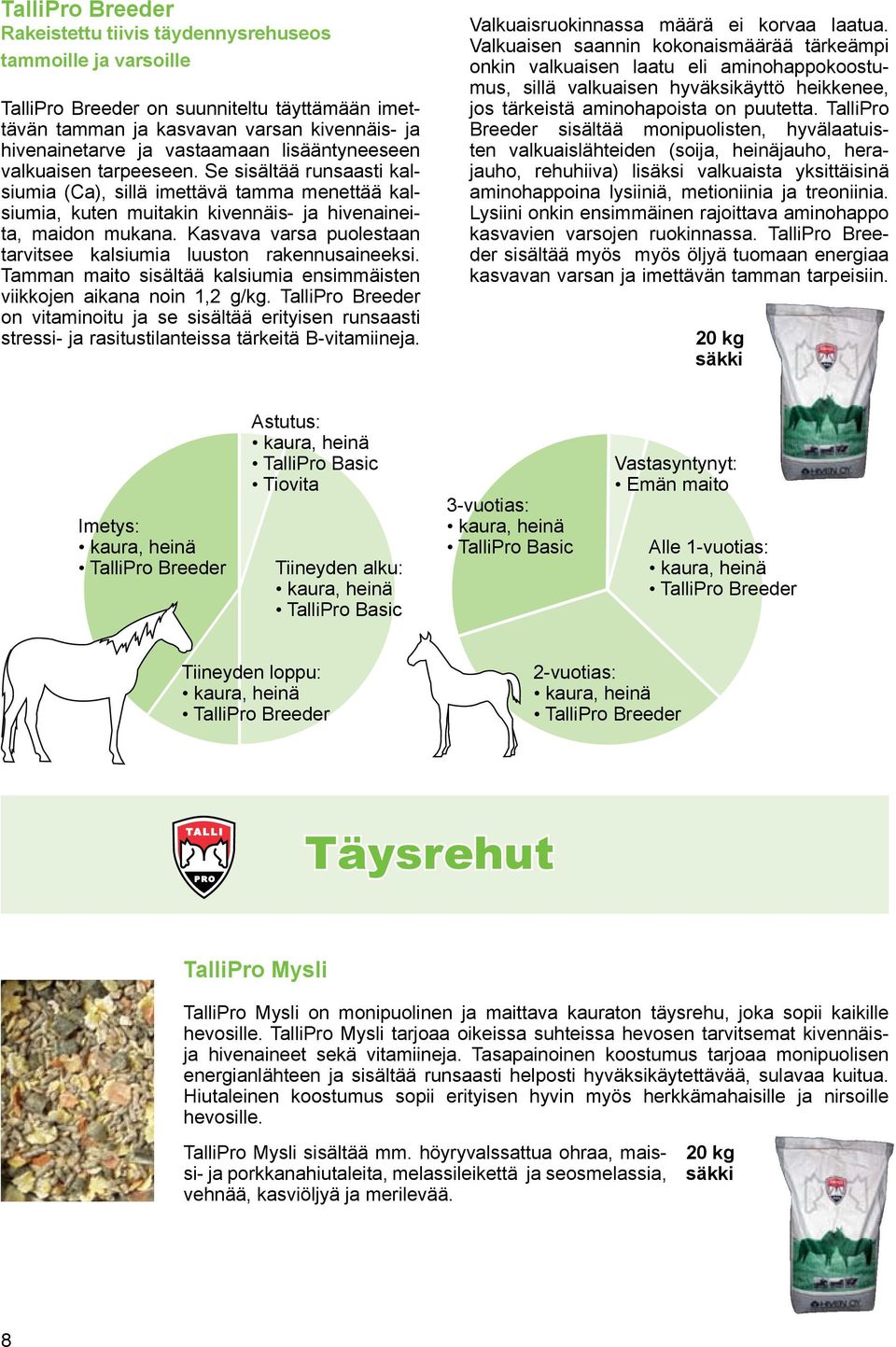 Kasvava varsa puolestaan tarvitsee kalsiumia luuston rakennusaineeksi. Tamman maito sisältää kalsiumia ensimmäisten viikkojen aikana noin 1,2 g/kg.