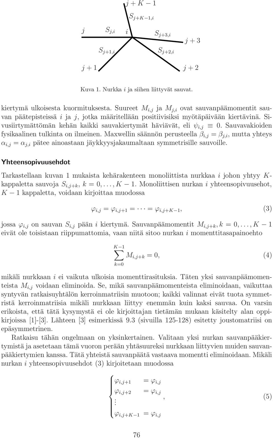 Sivusiirtymättömän kehän kaikki sauvakiertymät häviävät, eli ψ i,j 0. Sauvavakioiden fysikaalinen tulkinta on ilmeinen.