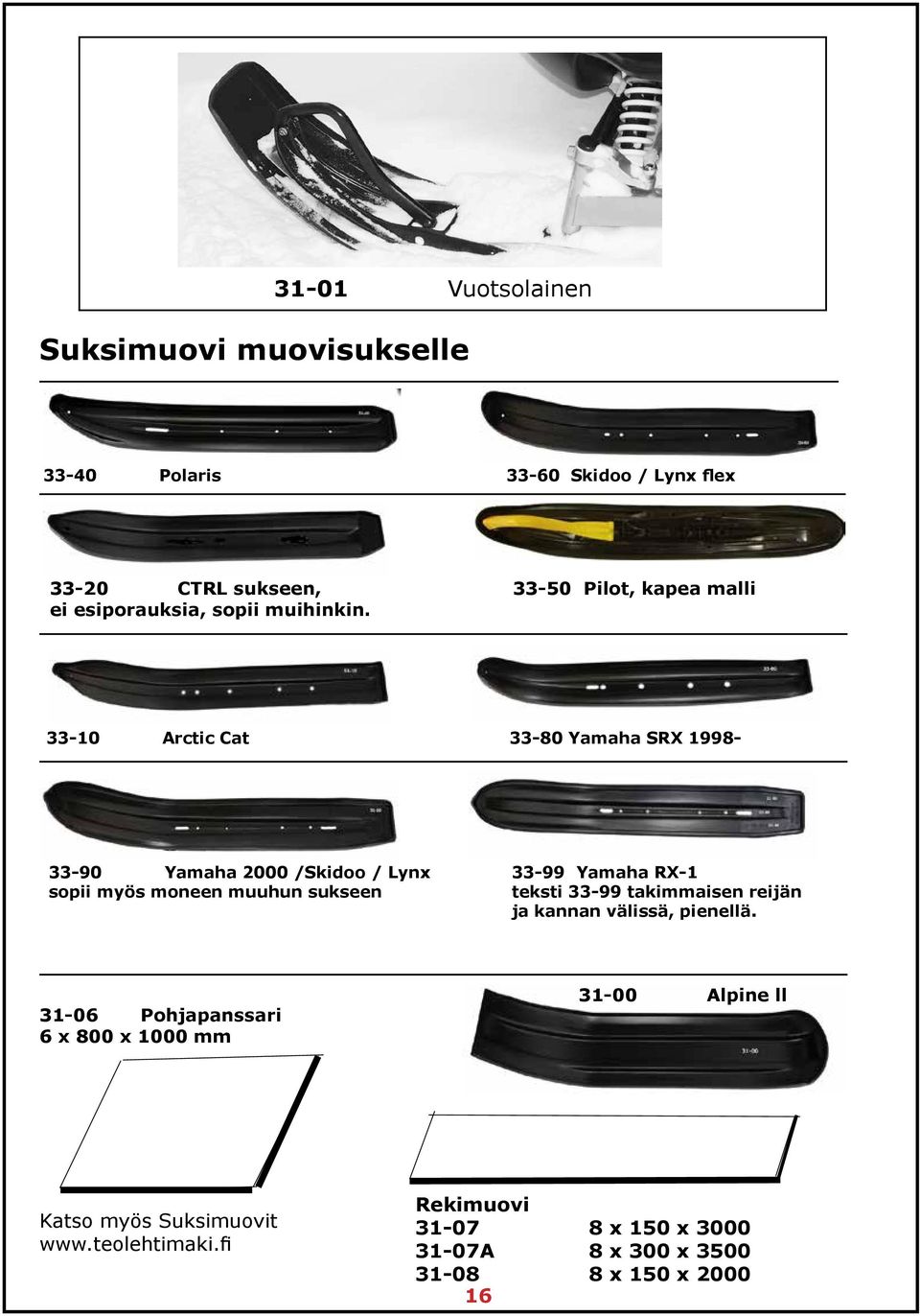 33-10 Arctic Cat 33-80 Yamaha SRX 1998-33-90 Yamaha 2000 /Skidoo / Lynx 33-99 Yamaha RX-1 sopii myös moneen muuhun sukseen teksti