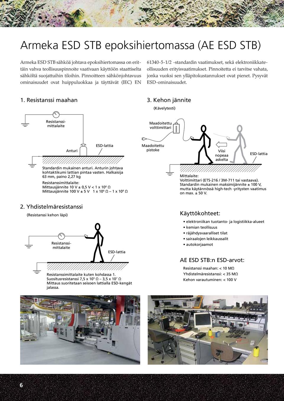 Pinnoitetta ei tarvitse vahata, jonka vuoksi sen ylläpitokustannukset ovat pienet. Pysyvät ESD-ominaisuudet. 1. Resistanssi maahan 3.