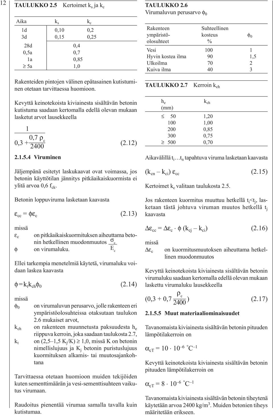 Ulkoilma 70 2 Kuiva ilma 40 3 Rakenteiden pintojen välinen epätasainen kutistuminen otetaan tarvittaessa huomioon. TAULUKKO 2.