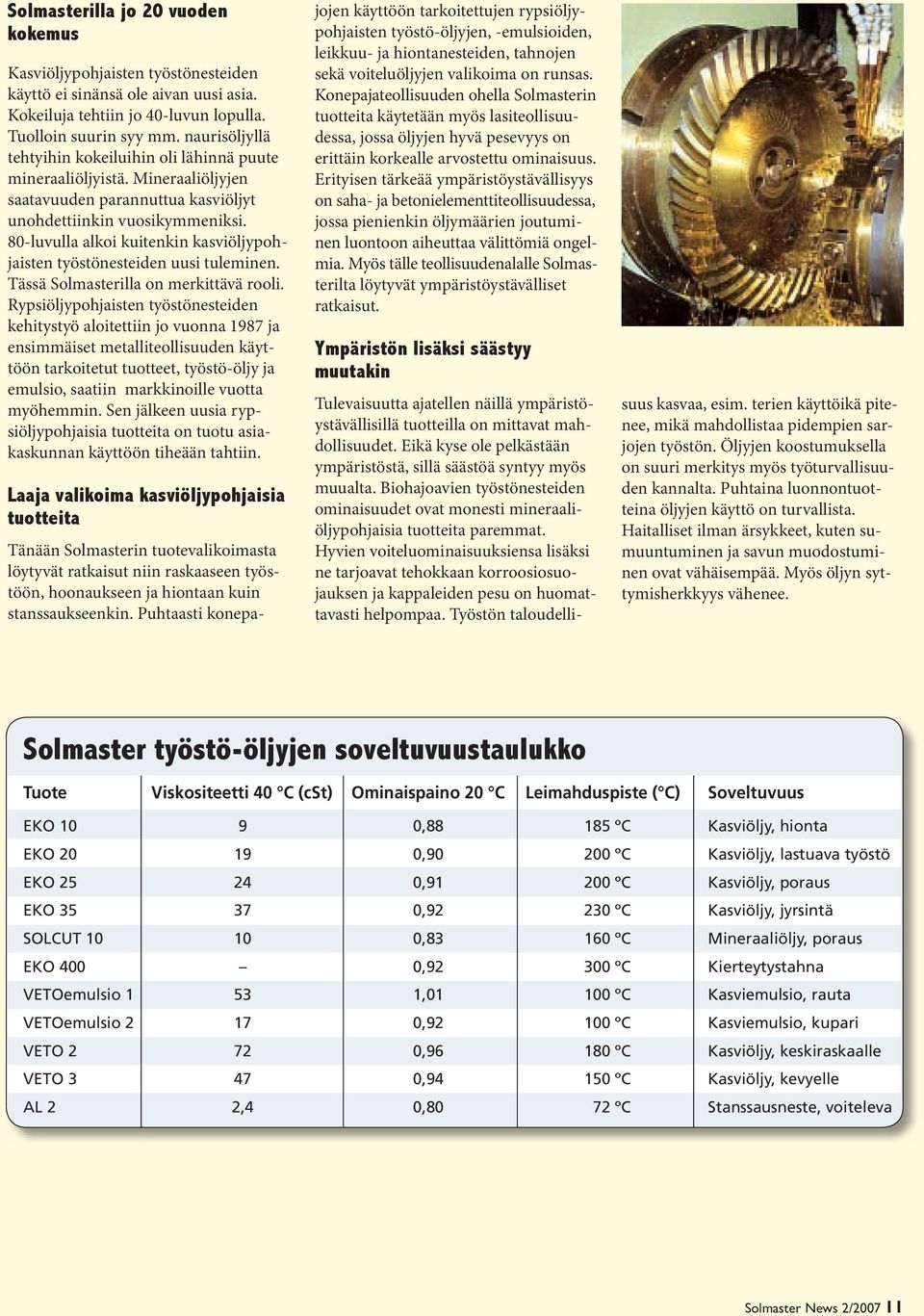 80-luvulla alkoi kuitenkin kasviöljypohjaisten työstönesteiden uusi tuleminen. Tässä Solmasterilla on merkittävä rooli.