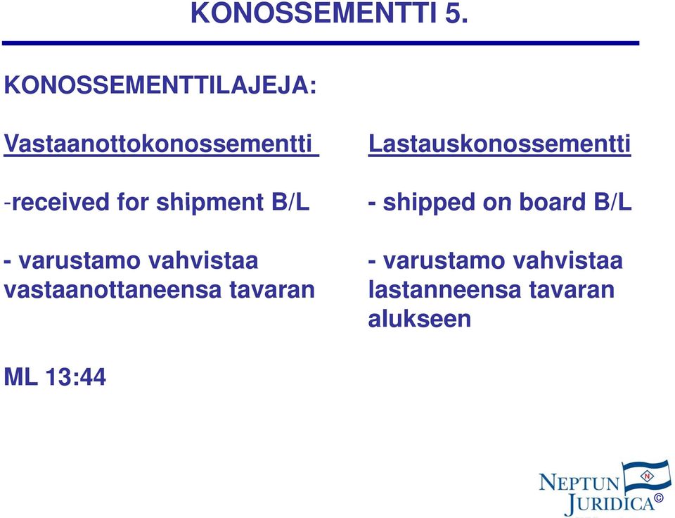shipment B/L Lastauskonossementti - shipped on board B/L -
