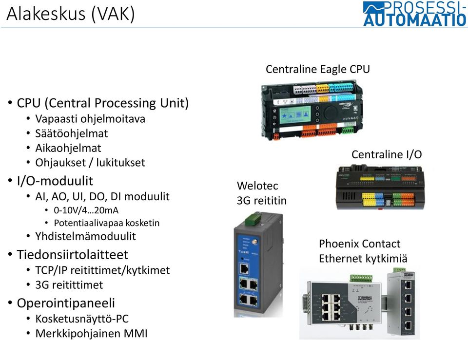 kosketin Yhdistelmämoduulit Tiedonsiirtolaitteet TCP/IP reitittimet/kytkimet 3G reitittimet