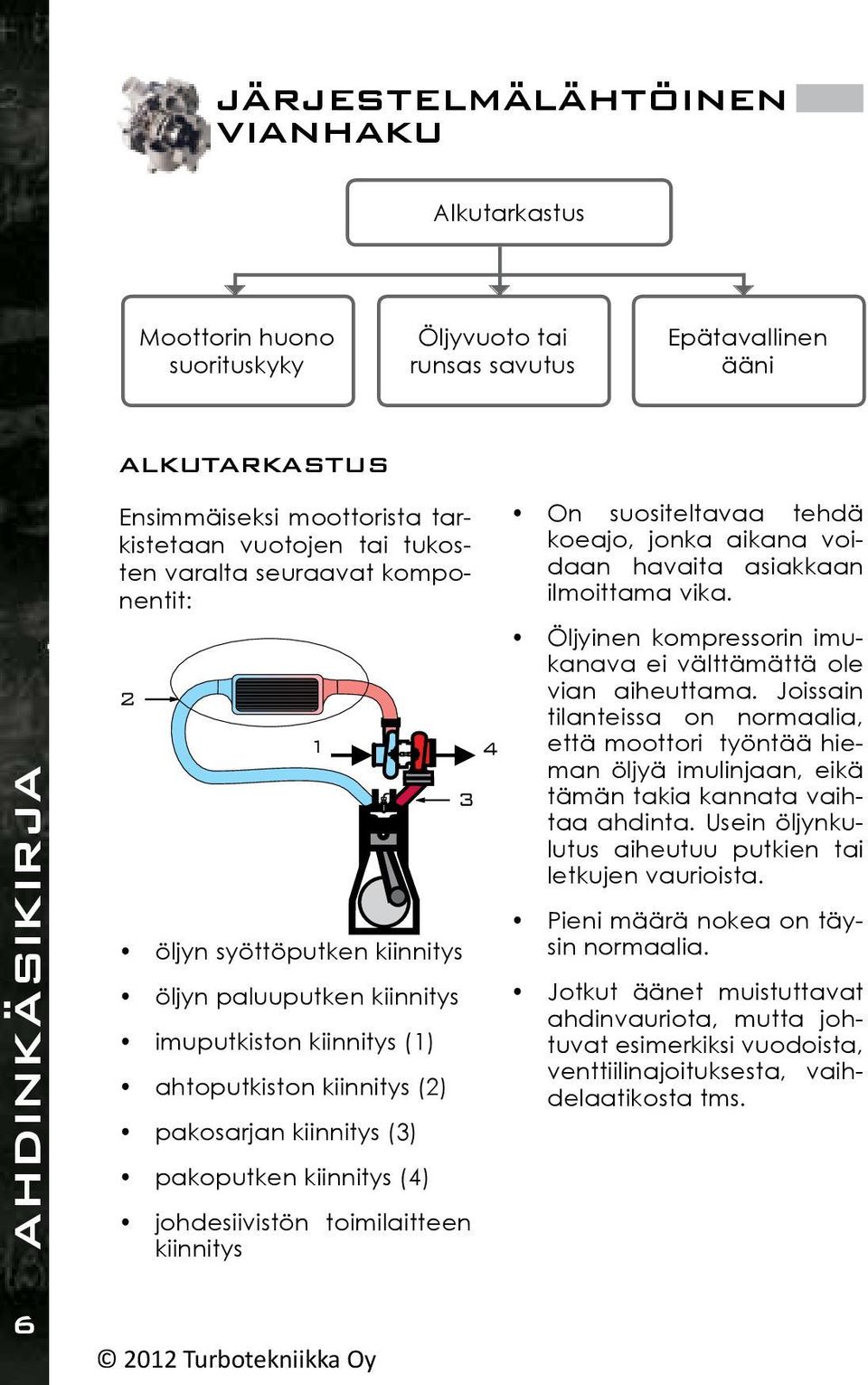 johdesiivistön toimilaitteen kiinnitys 1 3 4 On suositeltavaa tehdä koeajo, jonka aikana voidaan havaita asiakkaan ilmoittama vika. Öljyinen kompressorin imukanava ei välttämättä ole vian aiheuttama.