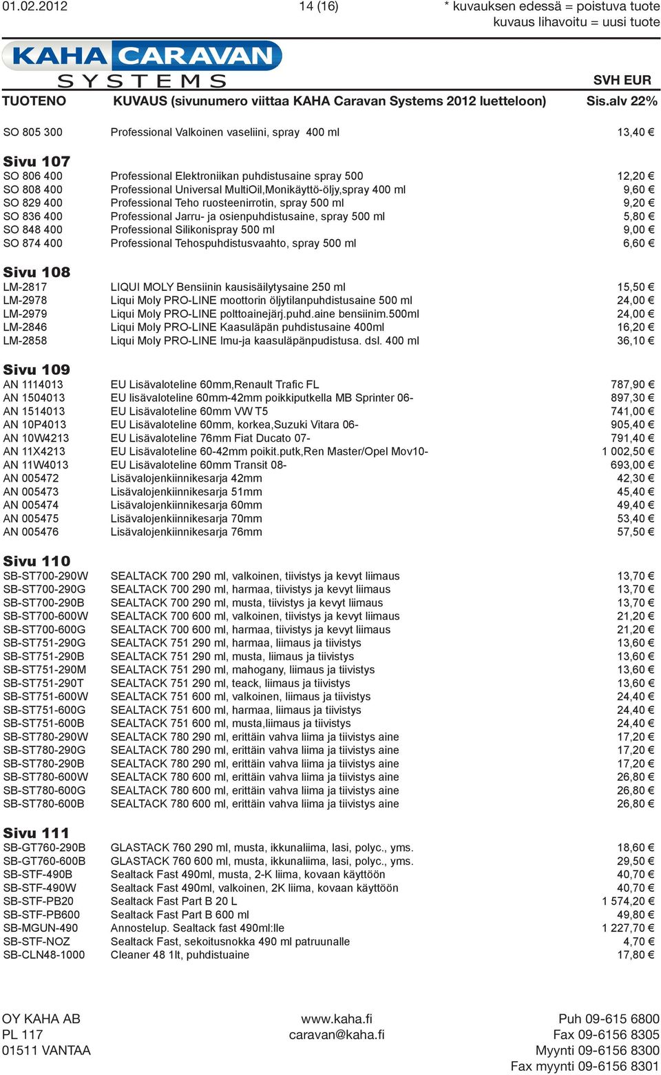 400 Professional Universal MultiOil,Monikäyttö-öljy,spray 400 ml 9,60 SO 829 400 Professional Teho ruosteenirrotin, spray 500 ml 9,20 SO 836 400 Professional Jarru- ja osienpuhdistusaine, spray 500