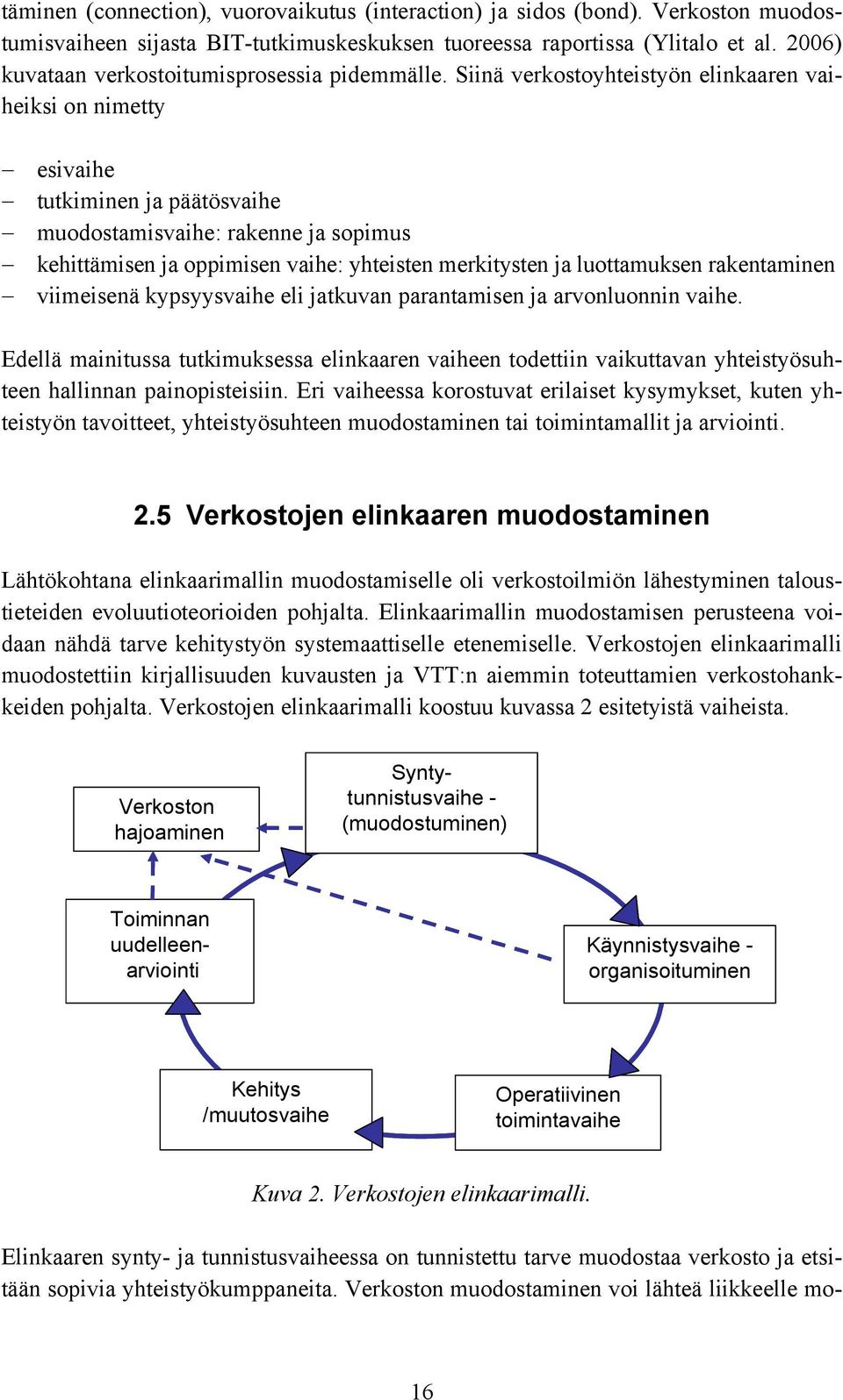 Siinä verkostoyhteistyön elinkaaren vaiheiksi on nimetty esivaihe tutkiminen ja päätösvaihe muodostamisvaihe: rakenne ja sopimus kehittämisen ja oppimisen vaihe: yhteisten merkitysten ja luottamuksen