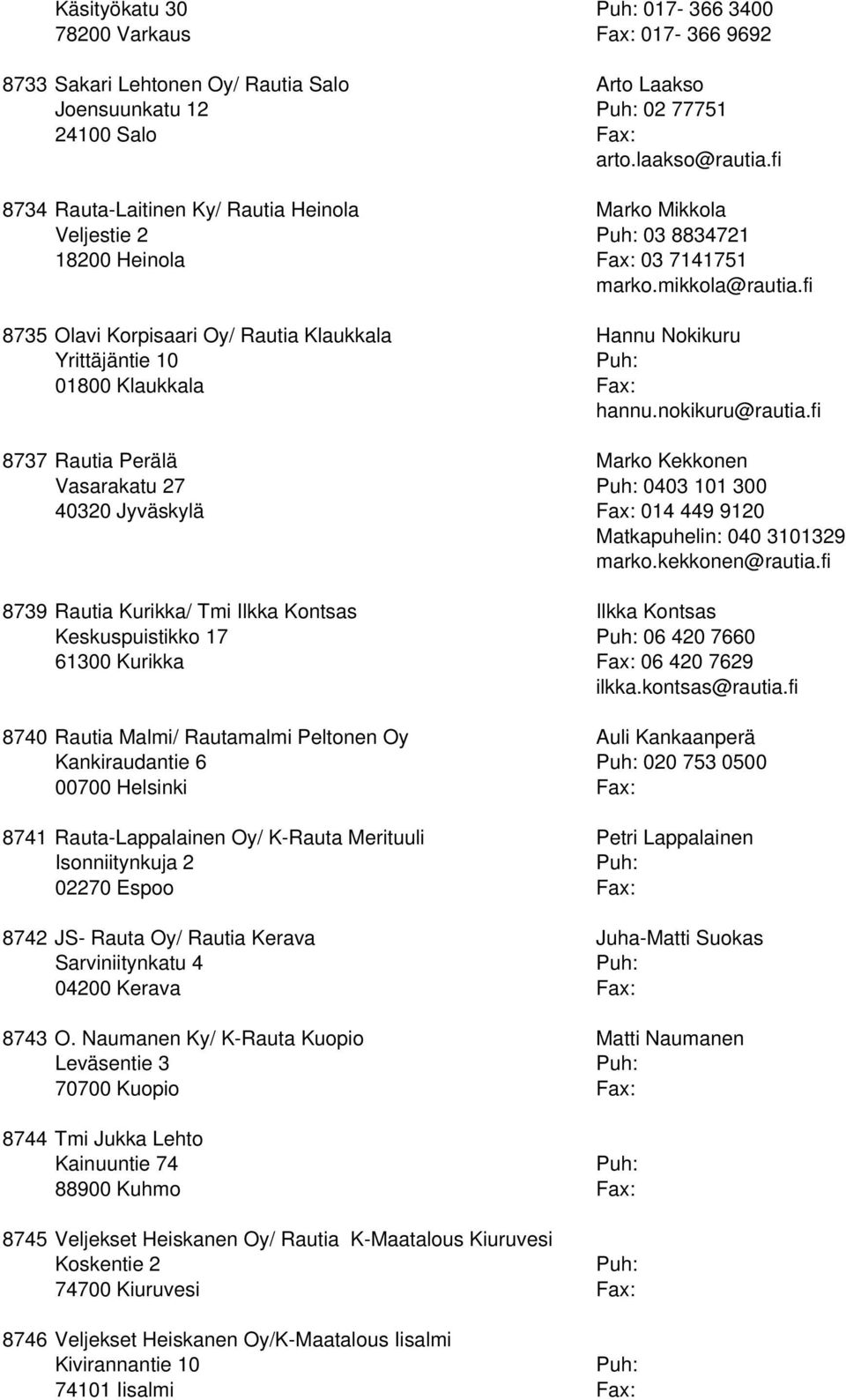 fi 8735 Olavi Korpisaari Oy/ Rautia Klaukkala Hannu Nokikuru Yrittäjäntie 10 01800 Klaukkala Fax: hannu.nokikuru@rautia.