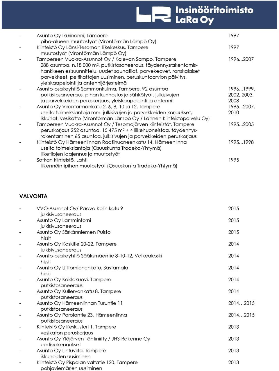 18 000 m 2,, täydennysrakentamishankkeen esisuunnittelu, uudet saunatilat, parvekeovet, ranskalaiset parvekkeet, peltikattojen uusiminen, peruskuntoarvion päivitys, yleiskaapelointi ja
