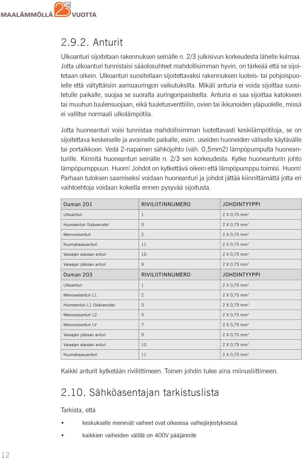 Ulkoanturi suositellaan sijoitettavaksi rakennuksen luoteis- tai pohjoispuolelle että vältyttäisiin aamuauringon vaikutuksilta.