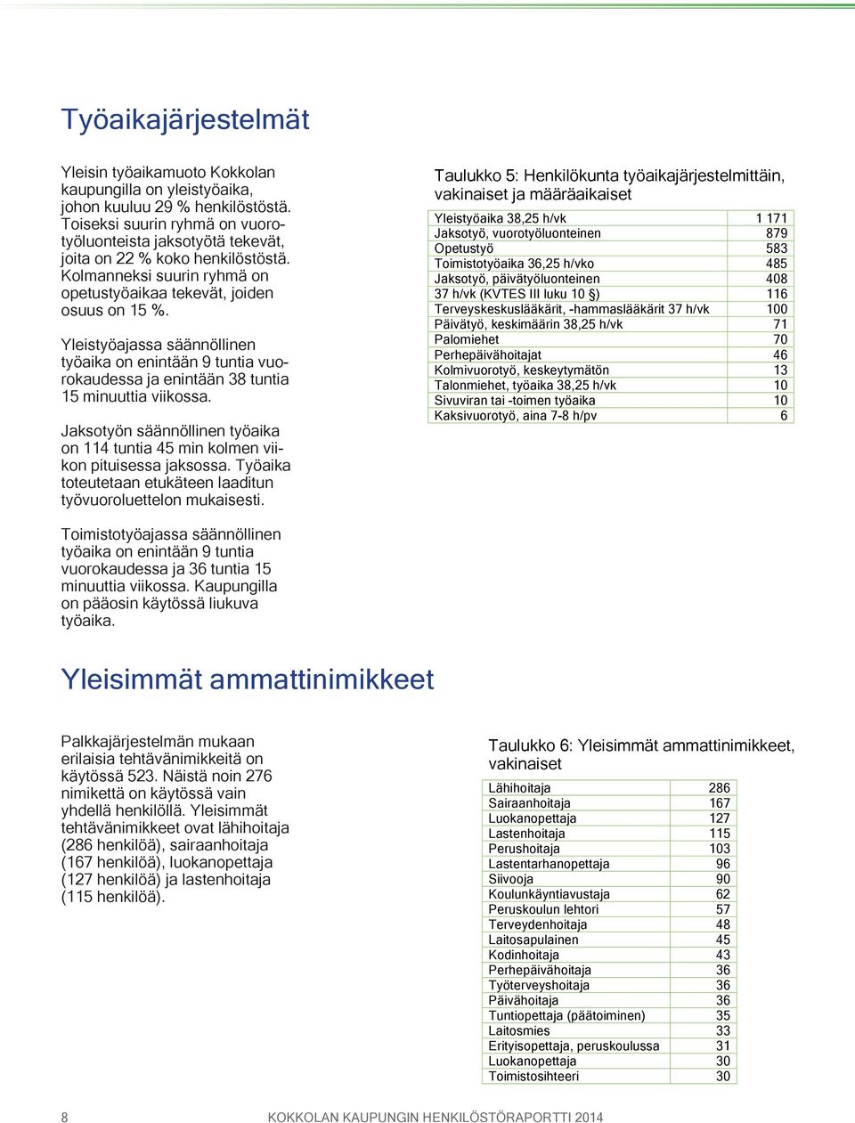 Yleistyöajassa säännöllinen työaika on enintään 9 tuntia vuorokaudessa ja enintään 38 tuntia 15 minuuttia viikossa.