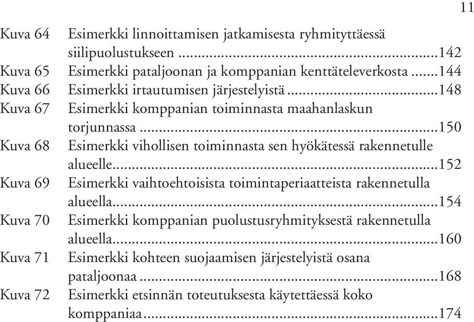 ..150 Esimerkki vihollisen toiminnasta sen hyökätessä rakennetulle alueelle...152 Esimerkki vaihtoehtoisista toimintaperiaatteista rakennetulla alueella.