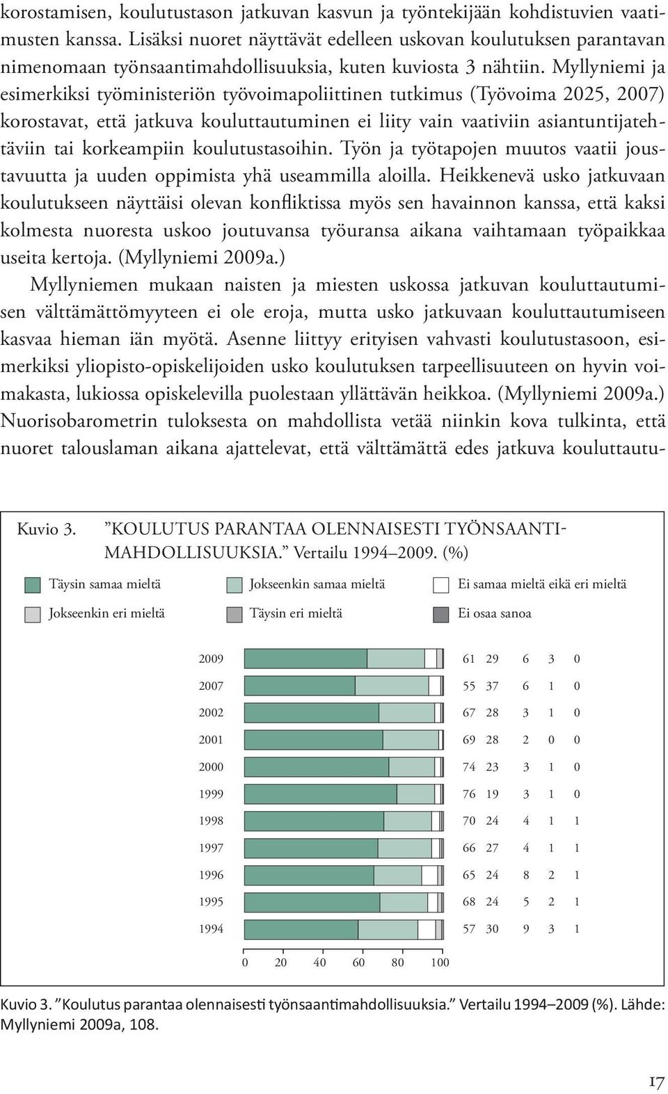 Myllyniemi ja esimerkiksi työministeriön työvoimapoliittinen tutkimus (Työvoima 2025, 2007) korostavat, että jatkuva kouluttautuminen ei liity vain vaativiin asiantuntijatehtäviin tai korkeampiin