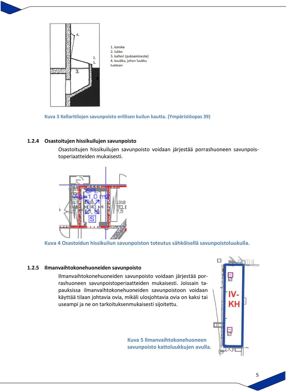 Kuva 4 Osastoidun hissikuilun savunpoiston toteutus sähköisellä savunpoistoluukulla. 1.2.