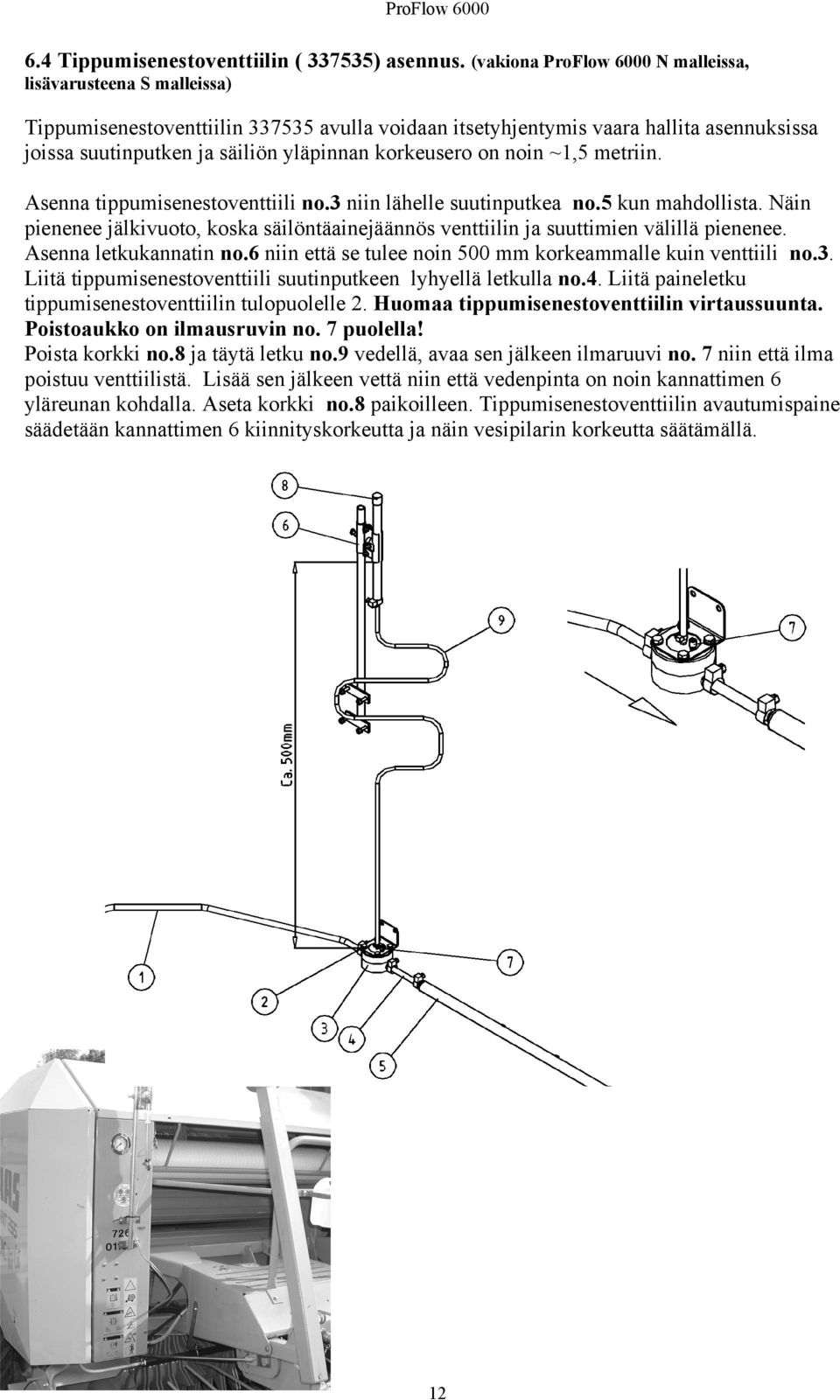 korkeusero on noin ~1,5 metriin. Asenna tippumisenestoventtiili no.3 niin lähelle suutinputkea no.5 kun mahdollista.