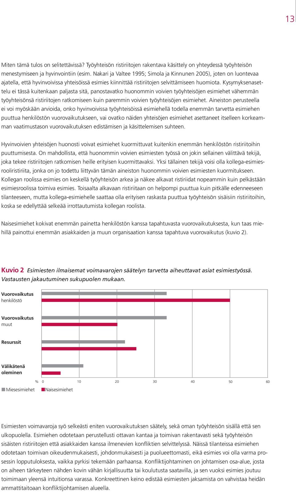 Kysymyksenasettelu ei tässä kuitenkaan paljasta sitä, panostavatko huonommin voivien työyhteisöjen esimiehet vähemmän työyhteisönsä ristiriitojen ratkomiseen kuin paremmin voivien työyhteisöjen