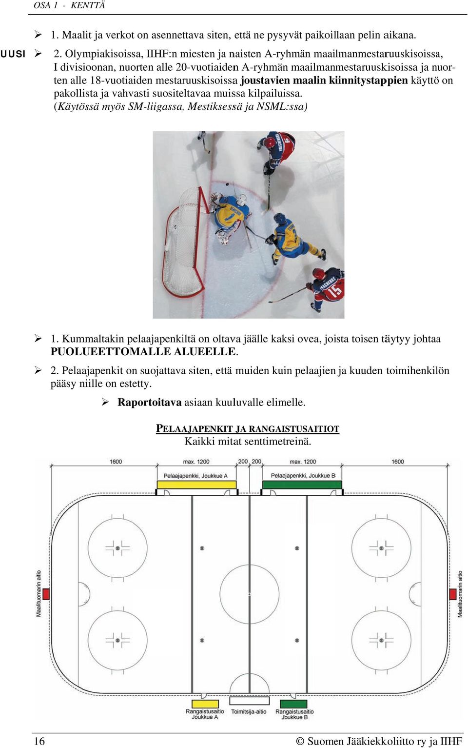 mestaruuskisoissaa joustavien maalin kiinnitystappien käyttö on pakollista ja vahvasti suositeltavaa muissa kilpailuissa. (Käytössä myös SM-liigassa,, Mestiksessä ja NSML:ssa) 1.