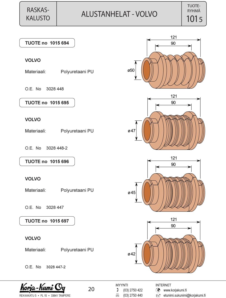 E. No 3028 447 TUOTE no 1015 697 VOLVO Polyuretaani PU O.E. No 3028 447-2 20