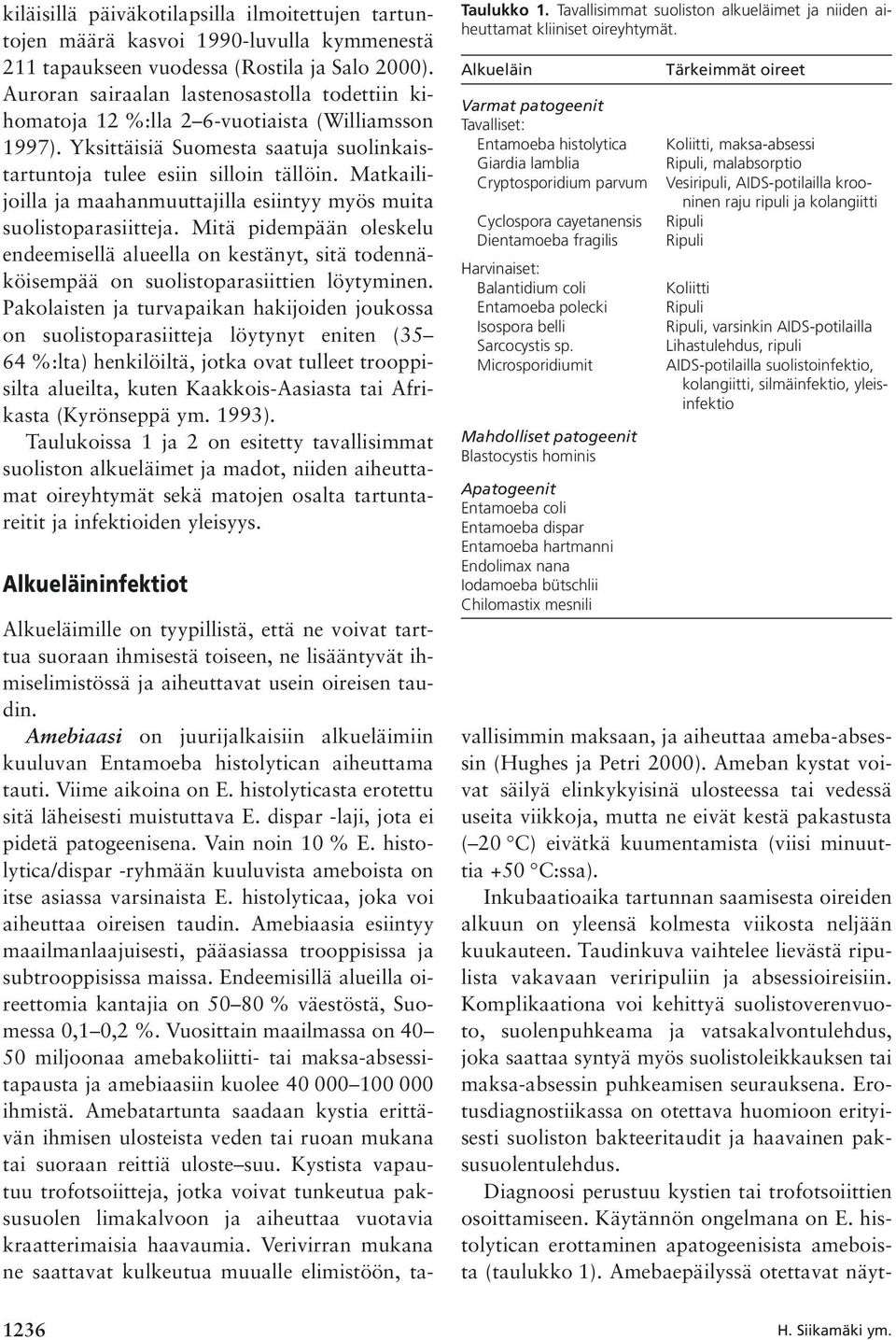 Matkailijoilla ja maahanmuuttajilla esiintyy myös muita suolistoparasiitteja. Mitä pidempään oleskelu endeemisellä alueella on kestänyt, sitä todennäköisempää on suolistoparasiittien löytyminen.