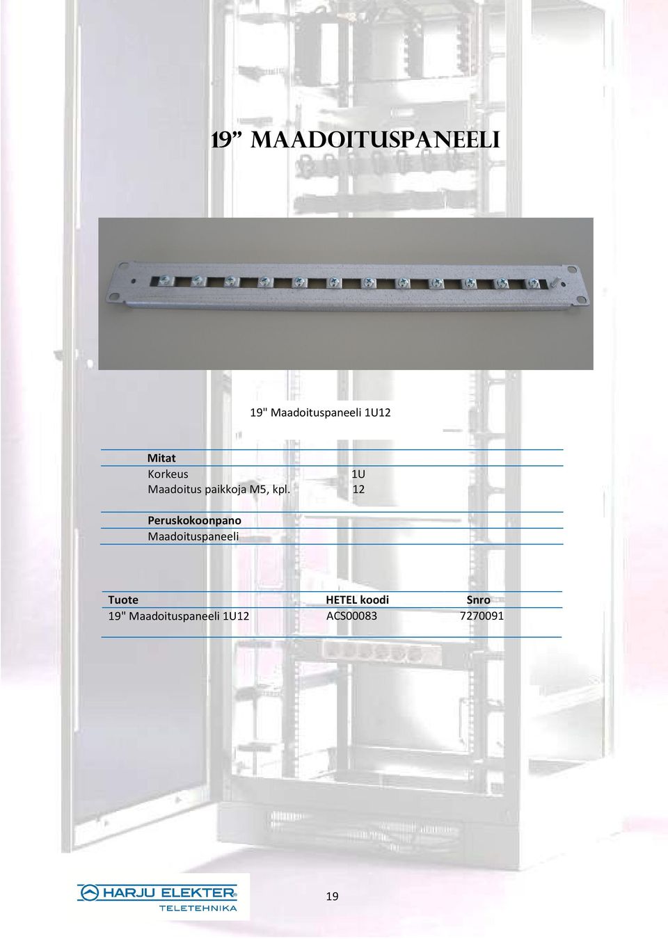 12 Maadoituspaneeli Tuote HETEL koodi Snro