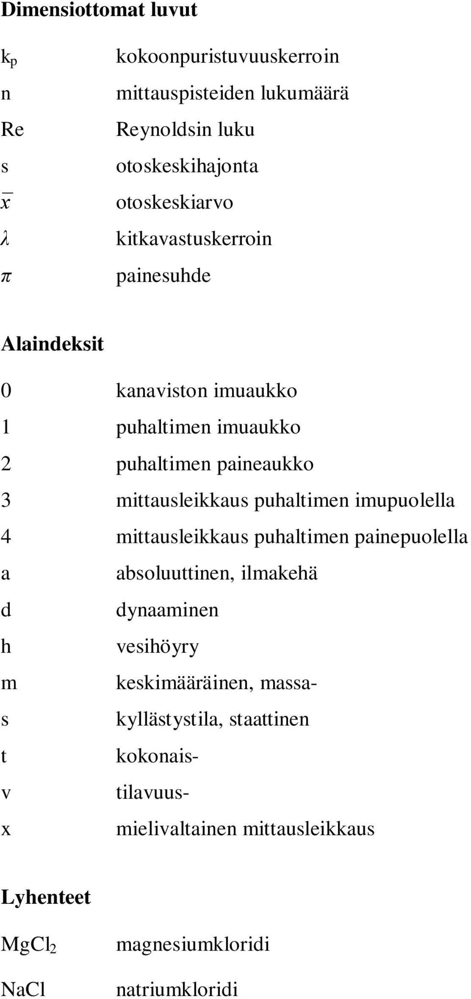 puhaltimen imupuolella 4 mittausleikkaus puhaltimen painepuolella a absoluuttinen, ilmakehä d dynaaminen h vesihöyry m