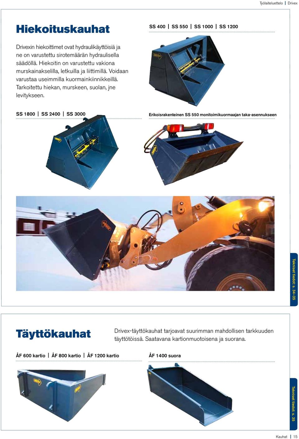 Tarkoitettu hiekan, murskeen, suolan, jne levitykseen. SS 1800 SS 2400 SS 3000 Erikoisrakenteinen SS 550 monitoimikuormaajan taka-asennukseen Tekniset tiedot: s.