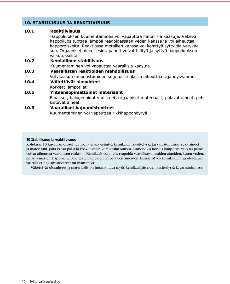 Väkevä happoliuos tuottaa lämpöä reagoidessaan veden kanssa ja voi aiheuttaa happoroiskeita. Reaktiossa metallien kanssa voi kehittyä syttyvää vetykaasua. Orgaaniset aineet esim.