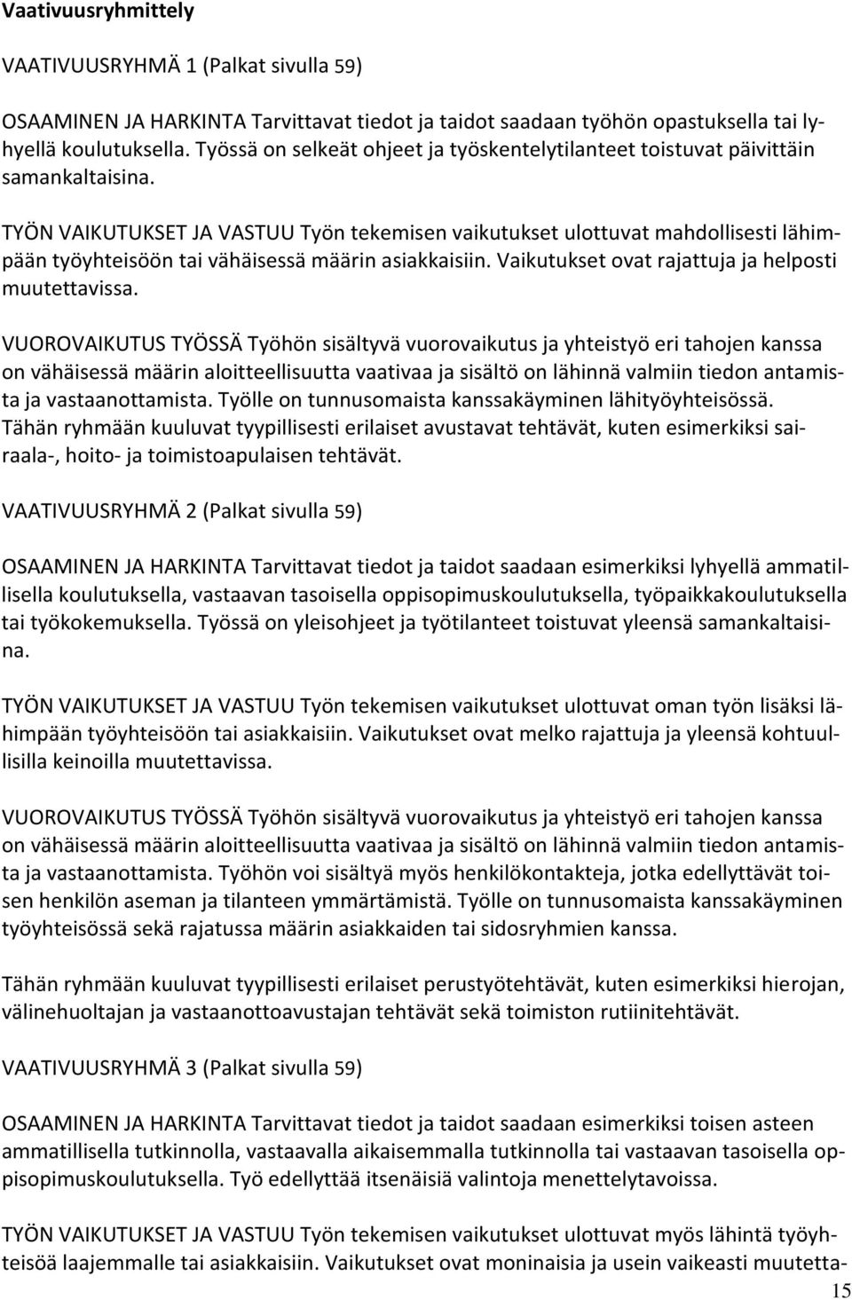 TYÖN VAIKUTUKSET JA VASTUU Työn tekemisen vaikutukset ulottuvat mahdollisesti lähimpään työyhteisöön tai vähäisessä määrin asiakkaisiin. Vaikutukset ovat rajattuja ja helposti muutettavissa.