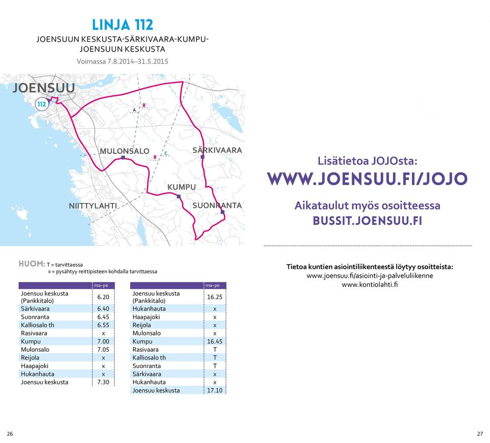 00 Mulonsalo 7.0 Reijo Haapajoki Hukanhauta Joenu keskusta 7.30 ma pe Joenu keskusta (Pankkitalo) 16.2 Hukanhauta Haapajoki Reijo Mulonsalo Kumpu 16.