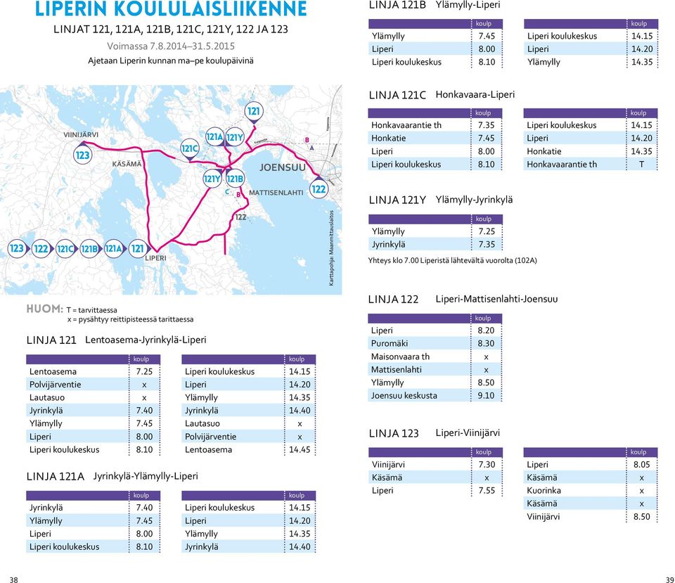 3 linj 121 Honkavaara-Liperi VIINIJÄRVI 123 KÄSÄMÄ 121 121 121Y 121Y 121 121 JOENSUU MTTISENLHTI 122 HUKNHUT Honkavaarantie th 7.3 Honkatie 7.4 Liperi 8.00 Liperi koulukeskus 8.