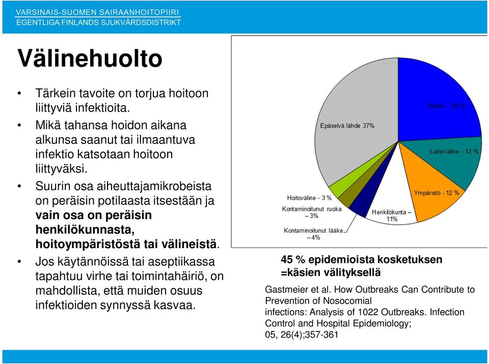 Jos käytännöissä tai aseptiikassa tapahtuu virhe tai toimintahäiriö, on mahdollista, että muiden osuus infektioiden synnyssä kasvaa.