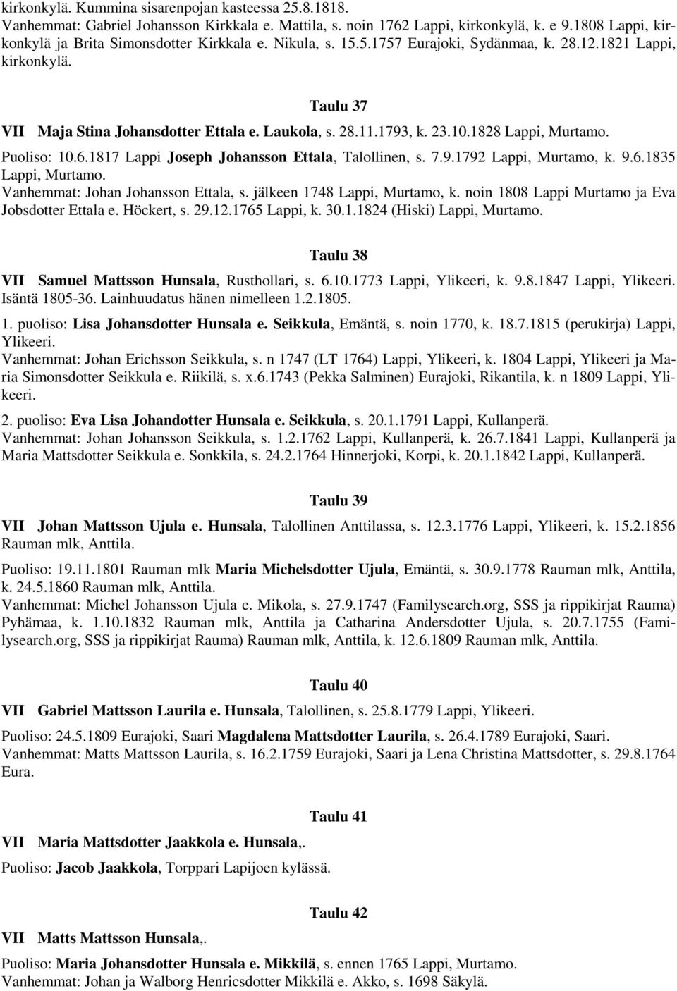 1817 Lappi Joseph Johansson Ettala, Talollinen, s. 7.9.1792 Lappi, Murtamo, k. 9.6.1835 Lappi, Murtamo. Vanhemmat: Johan Johansson Ettala, s. jälkeen 1748 Lappi, Murtamo, k.