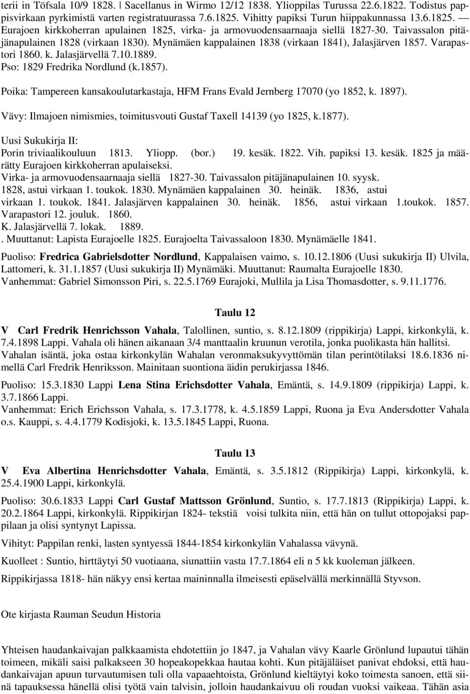 Mynämäen kappalainen 1838 (virkaan 1841), Jalasjärven 1857. Varapastori 1860. k. Jalasjärvellä 7.10.1889. Pso: 1829 Fredrika Nordlund (k.1857).