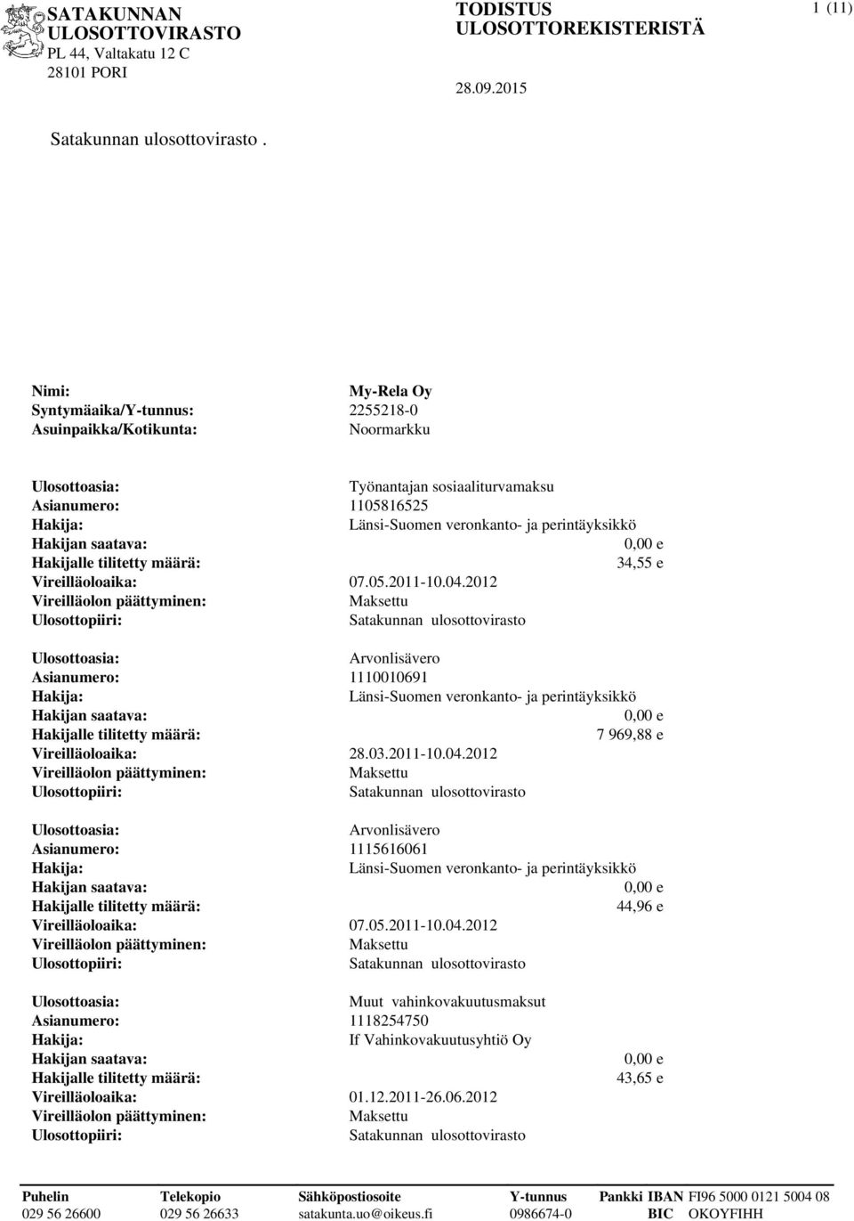 sosiaaliturvamaksu Asianumero: 1105816525 34,55 e Vireilläoloaika: 07.05.2011-10.04.