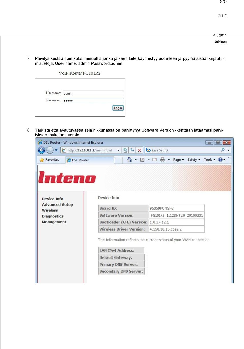 Inteno FG101 R2 modeemi - päivitysohje - PDF Free Download