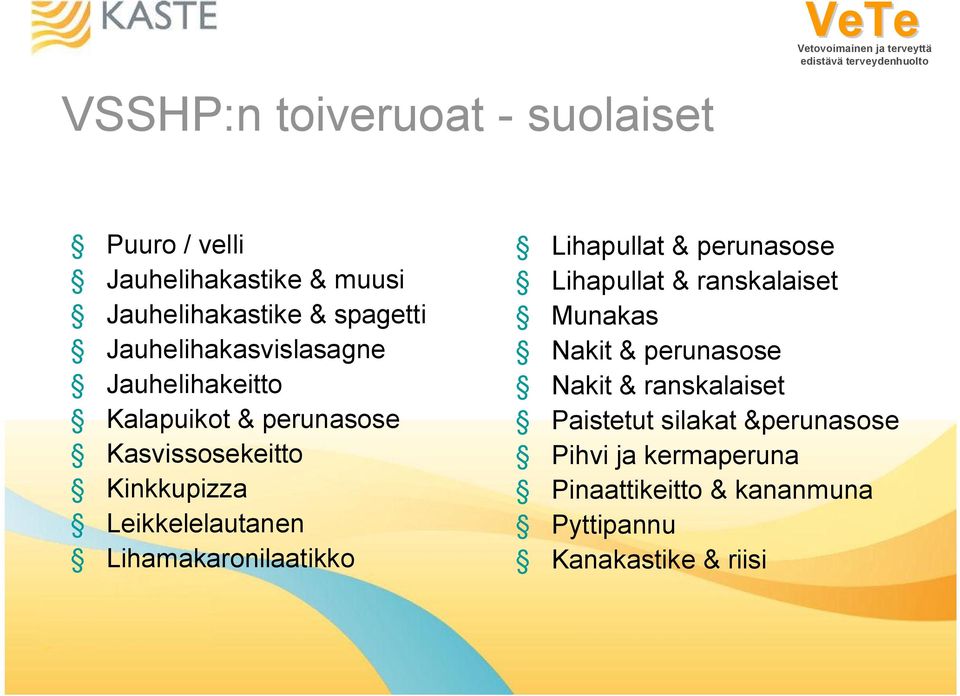 Lihamakaronilaatikko Lihapullat & perunasose Lihapullat & ranskalaiset Munakas Nakit & perunasose Nakit &