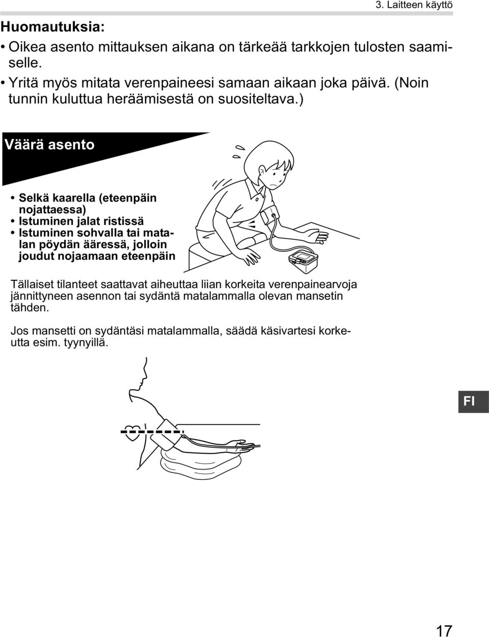 ) Väärä asento Selkä kaarella (eteenpäin nojattaessa) Istuminen jalat ristissä Istuminen sohvalla tai matalan pöydän ääressä, jolloin joudut nojaamaan