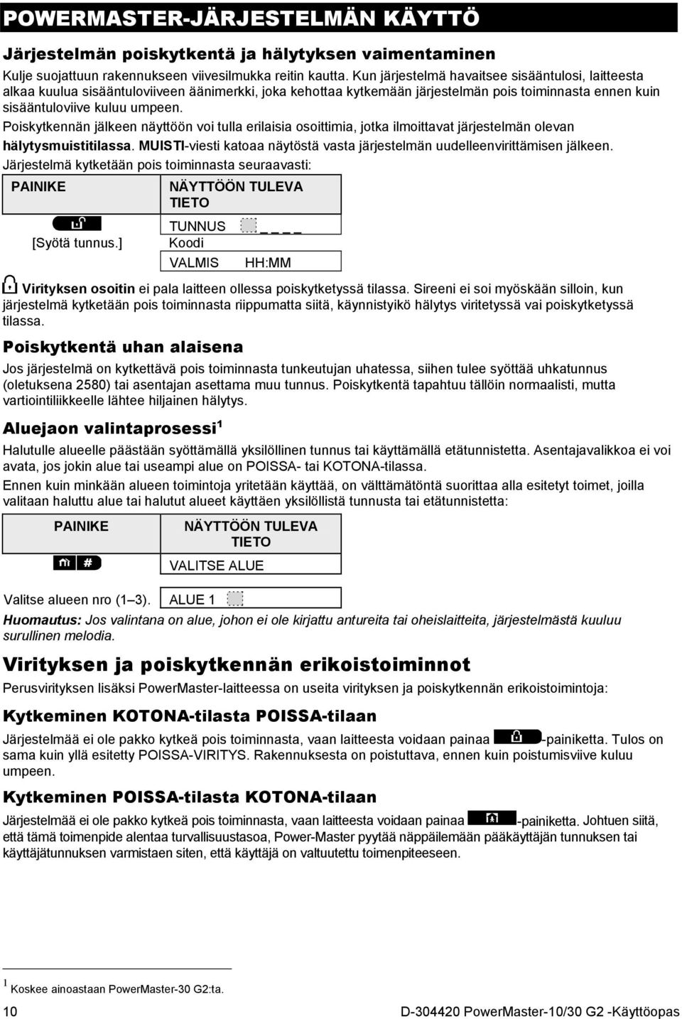 Poiskytkennän jälkeen näyttöön voi tulla erilaisia osoittimia, jotka ilmoittavat järjestelmän olevan hälytysmuistitilassa.