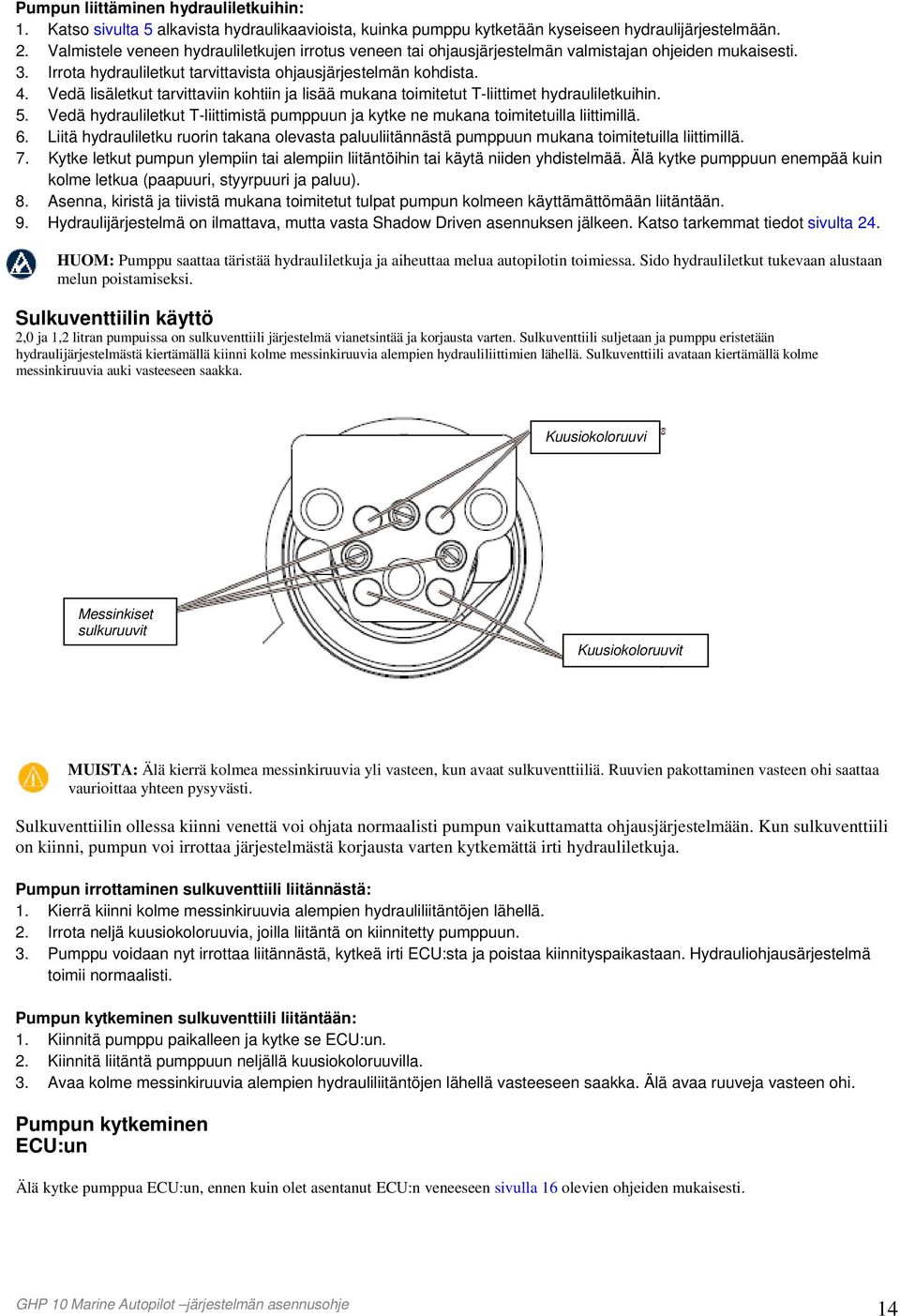 Vedä lisäletkut tarvittaviin kohtiin ja lisää mukana toimitetut T-liittimet hydrauliletkuihin. 5. Vedä hydrauliletkut T-liittimistä pumppuun ja kytke ne mukana toimitetuilla liittimillä. 6.