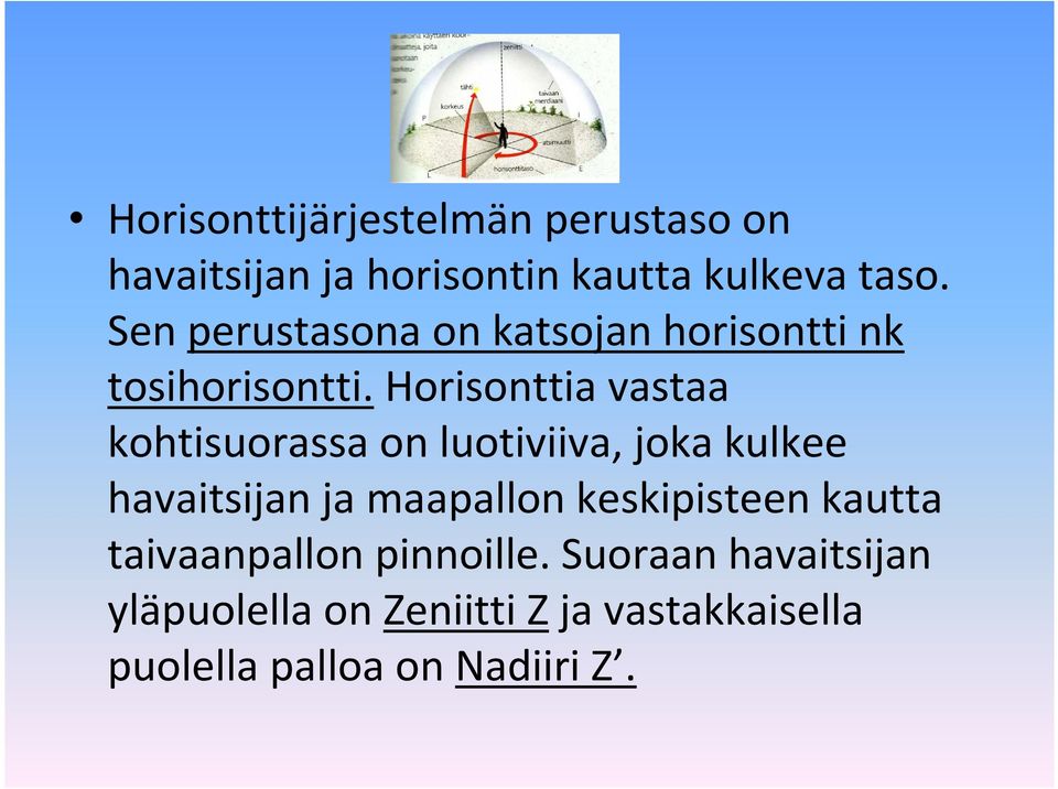 horisonttia vastaa kohtisuorassa on luotiviiva, joka kulkee havaitsijan ja maapallon