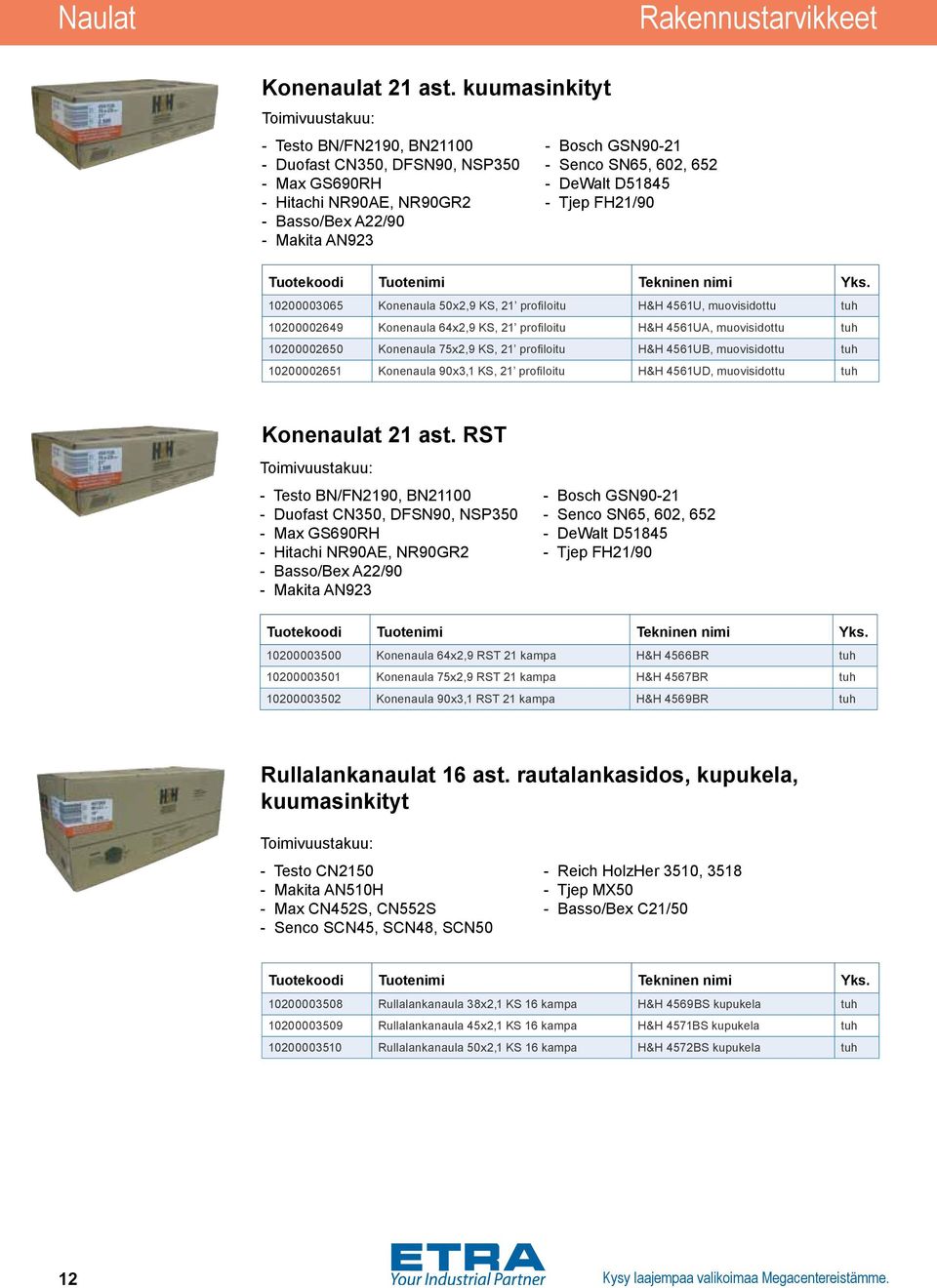 - Basso/Bex A22/90 - Makita AN923 10200003065 Konenaula 50x2,9 KS, 21 profiloitu H&H 4561U, muovisidottu tuh 10200002649 Konenaula 64x2,9 KS, 21 profiloitu H&H 4561UA, muovisidottu tuh 10200002650