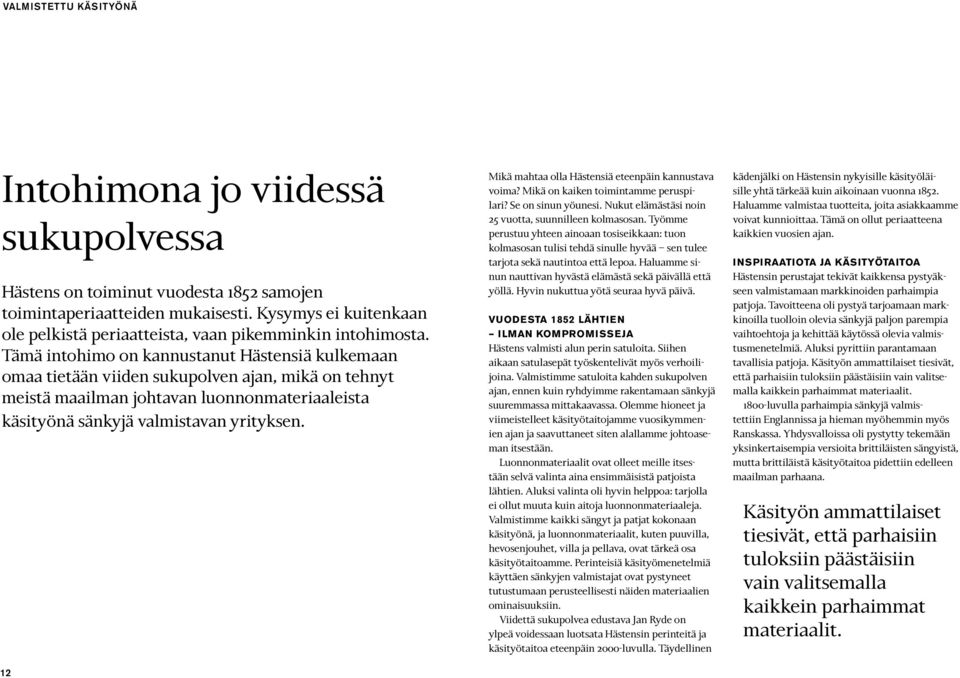 Tämä intohimo on kannustanut Hästensiä kulkemaan omaa tietään viiden sukupolven ajan, mikä on tehnyt meistä maailman johtavan luonnonmateriaaleista käsityönä sänkyjä valmistavan yrityksen.