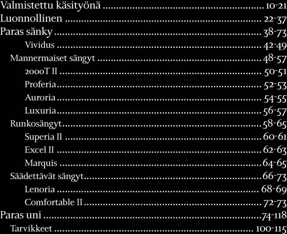 .. 54-55 Luxuria... 56-57 Runkosängyt...58-65 Superia II... 60-61 Excel II... 62-63 Marquis.
