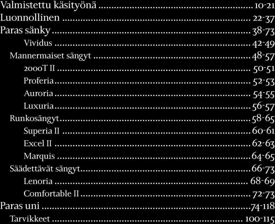 .. 54-55 Luxuria... 56-57 Runkosängyt...58-65 Superia II... 60-61 Excel II... 62-63 Marquis.