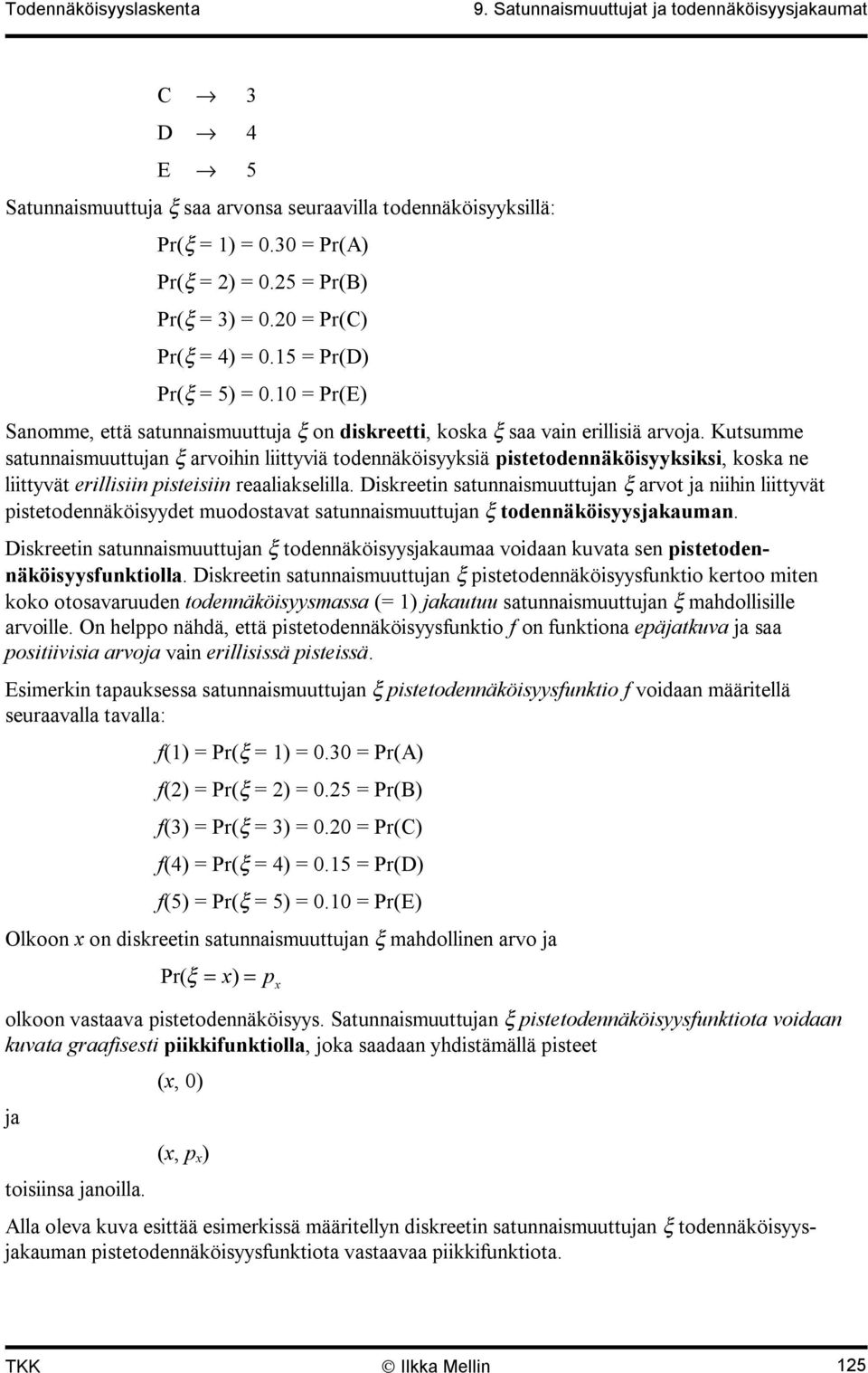 Kutsumme satuasmuuttuja ξ arvoh lttyvä todeäkösyyksä pstetodeäkösyyksks, koska e lttyvät erlls pstes reaalaksellla.