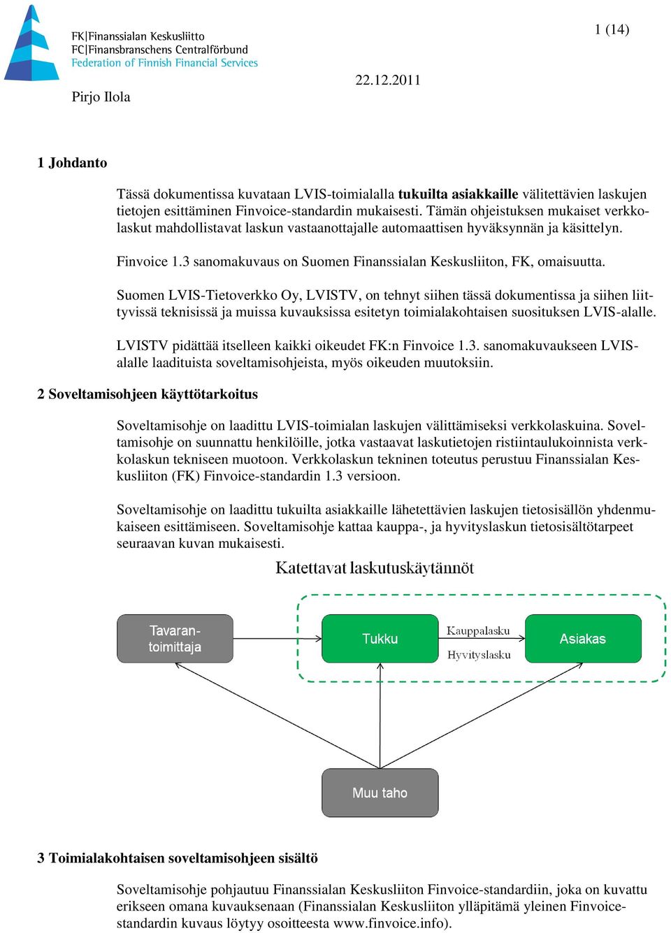 Suomen LVIS-Tietoverkko Oy, LVISTV, on tehnyt siihen tässä dokumentissa ja siihen liittyvissä teknisissä ja muissa kuvauksissa esitetyn toimialakohtaisen suosituksen LVIS-alalle.