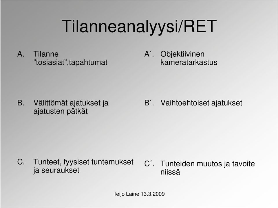 Välittömät ajatukset ja ajatusten pätkät B.