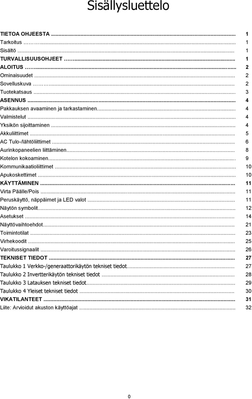 .. 9 Kommunikaatioliittimet... 10 Apukoskettimet... 10 KÄYTTÄMINEN... 11 Virta Päälle/Pois... 11 Peruskäyttö, näppäimet ja LED valot... 11 Näytön symbolit... 12 Asetukset... 14 Näyttövaihtoehdot.