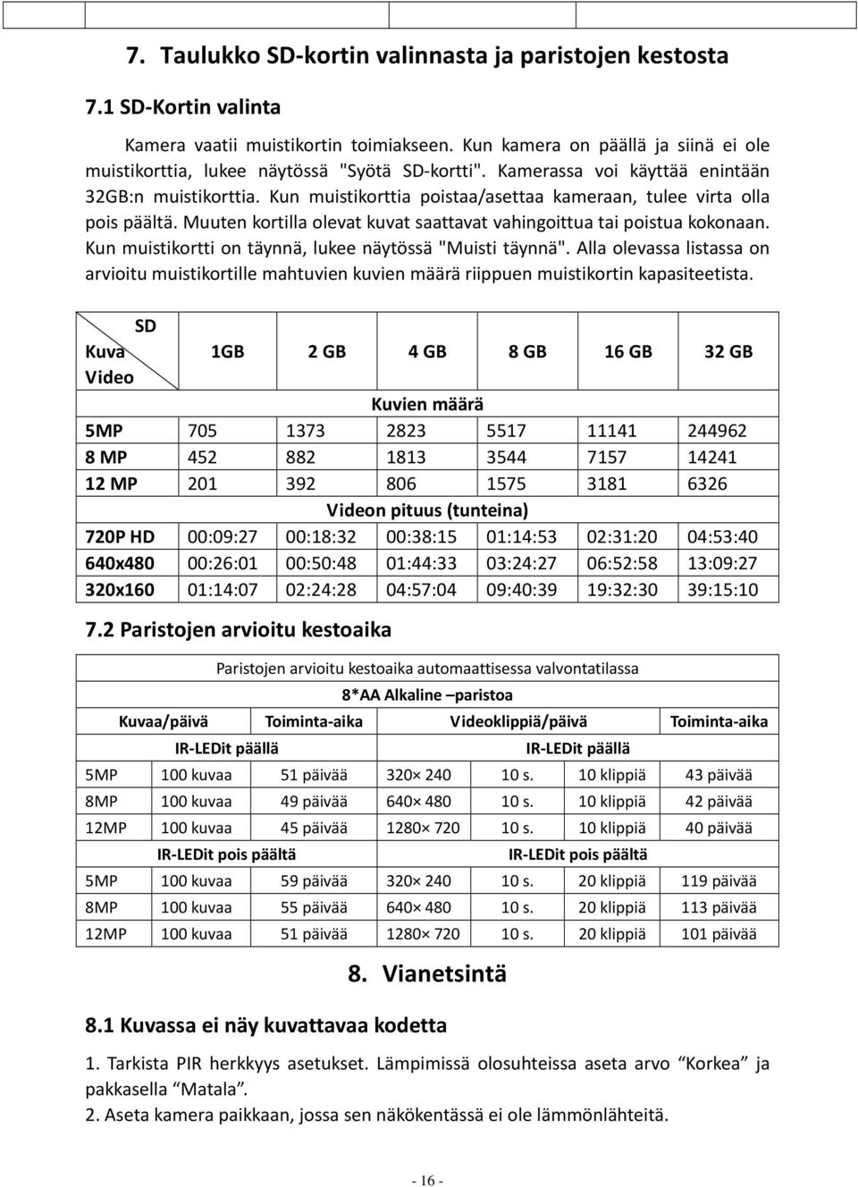 Kun muistikorttia poistaa/asettaa kameraan, tulee virta olla pois päältä. Muuten kortilla olevat kuvat saattavat vahingoittua tai poistua kokonaan.